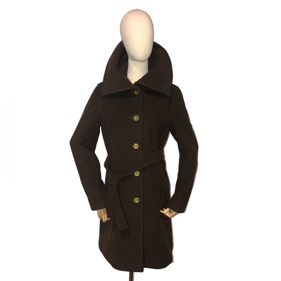 COACH Single Breasted Brown Wool Belted Fully Lined Coat Sz Med